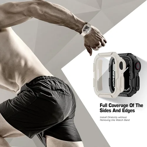 Vista 4 de EDIMENS Paquete de 2 fundas resistentes compatibles con Apple Watch de 1.772 pulgadas Series 9/8/7 con protector de pantalla de vidrio templado