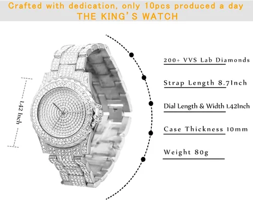 Vista 4 de Halukakah ECLIPSE - Reloj de diamantes para hombre, con diamantes completos, chapado en oro real de 18 quilates, chapado en oro blanco platino
