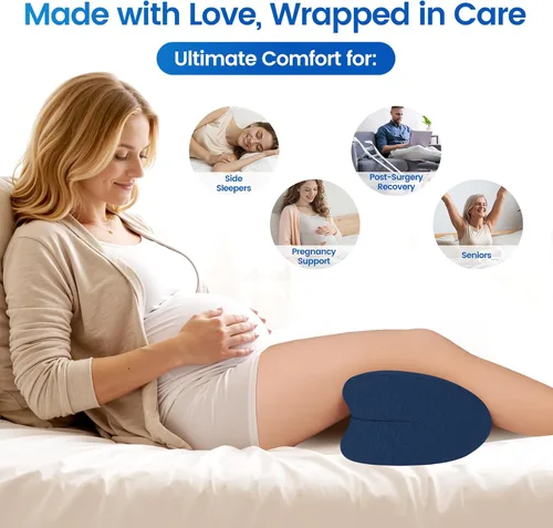 Vista 7 de Almohada de rodilla para dormir de lado, almohada de espuma viscoelástica de alta densidad para dormir de lado, diseño en forma de corazón para Azul