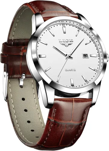 Vista 11 de LIGE Relojes para hombre impermeable analógico vestido vintage cronógrafo analógico casual cuero acero inoxidable movimiento de cuarzo único retro