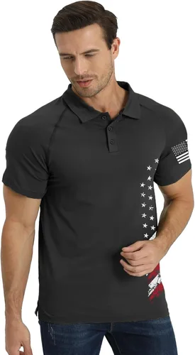 Vista 5 de H HYFOL Camisas Polo de Manga Corta para Hombres Gráficas Elásticas Casuales Patrióticas Americanas Raglán Golf Polos para Hombres