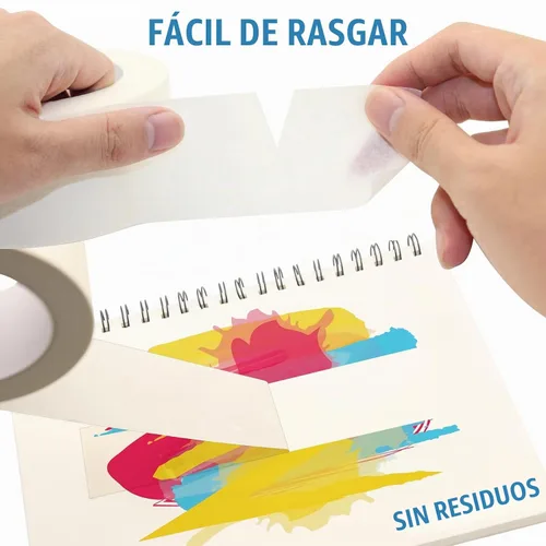 Vista 3 de Cinta adhesiva protectora ancha, cinta de pintores beige y blanca, cinta adhesiva de uso general para pintar paredes en el hogar, construcción