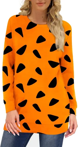 Vista 2 de Sudaderas para mujeres cuello redondo manga larga lisas moda casual tops 05-naranja 1