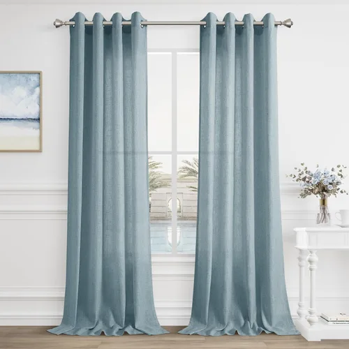 Vista 18 de Cortinas de lino negro para dormitorio y sala de estar de 84 pulgadas de largo, juego de 2 paneles, para habitación de niños, filtro de luz