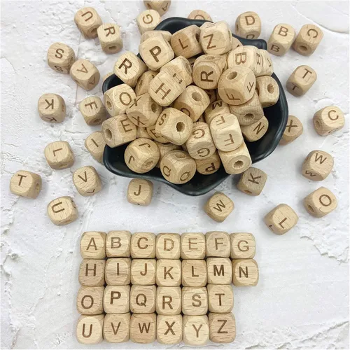 Vista 6 de Alfabeto de silicona con 26 cuentas de letras de 0.472 in, 100 cuentas de silicona para collar y pulsera de bricolaje
