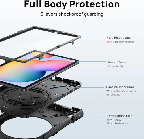 Vista 3 de Gerutek Funda para Samsung Galaxy Tab S6 Lite de 10.4 pulgadas 2024/2022/2020, funda protectora de cuerpo completo con protector de pantalla