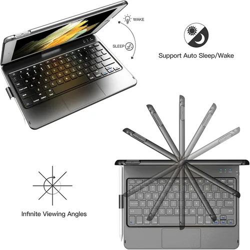 Vista 4 de TQQ Touch Funda para iPad de 9ª generación con teclado (10.2 pulgadas, 2021), trackpad multitáctil, cubierta protectora giratoria de 360°