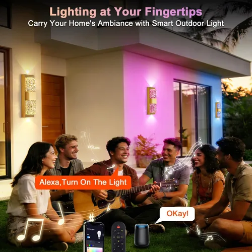 Vista 7 de Luz de pared inteligente para exteriores, RGB, App y Alexa, dorado