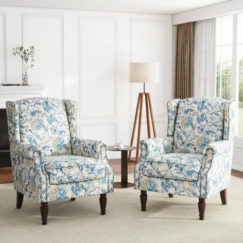 Vista 26 de High Back Accent Chair, Fabric Upholstered Armchair Wingback Chair for Living Room, Comfy Bedroom Reading Seat with Solid Wood Legs, Beige