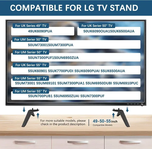 Vista 6 de WISINY Patas de repuesto para TV LG de 49, 50, 55 pulgadas, compatibles con patas de TV LG, repuesto 49UJ6300 49UM7300 49UN6900 50UK6300BUB 50UK6500