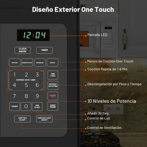Vista 3 de Microondas de 30 pulgadas sobre la estufa, ThermoMate de 1.7 pies cúbicos de capacidad, microondas sobre la estufa con un toque, 1000 vatios