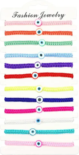 Vista 2 de Jasimkiss Juego de 12 pulseras contra el mal de ojo para mujeres, hombres, adolescentes, niñas, niños, hechas a mano, trenzadas, coloridas pulseras