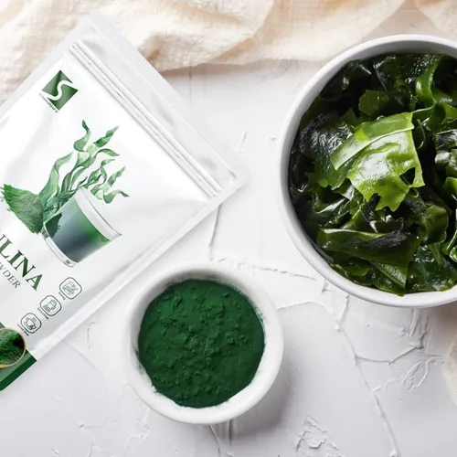 Vista 2 de Paquete de 2 unidades de espirulina orgánica en polvo Superalimento verde puro y rico en nutrientes Sin OMG, vegano y sin gluten Fuente