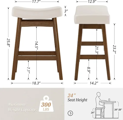 Vista 2 de Juego de 2 Taburetes de Bar, Taburetes de Bar con Patas de Madera Resistentes, Taburetes de Bar de Altura de Mostrador con Asiento Tipo Silla