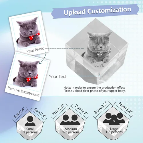 Vista 5 de Cubo de fotos de cristal personalizado, grabado 2D/3D opcional, regalos de cristal personalizados con tu propia foto, día de San Valentín