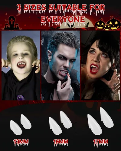 Vista 3 de 6 pares de colmillos de dientes de vampiro para niños y adultos