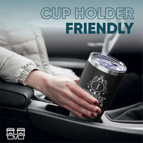 Vista 6 de shop4ever Vaso de café jumbo con monograma personalizado con inicial y nombre grabado con láser, 30 onzas, taza de viaje de acero inoxidable aislada