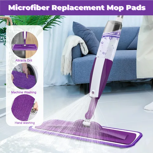 Vista 6 de Trapeador de microfibra para limpieza de pisos, trapeador de piso reutilizable con 3 almohadillas lavables, trapeador plano de botella recargable