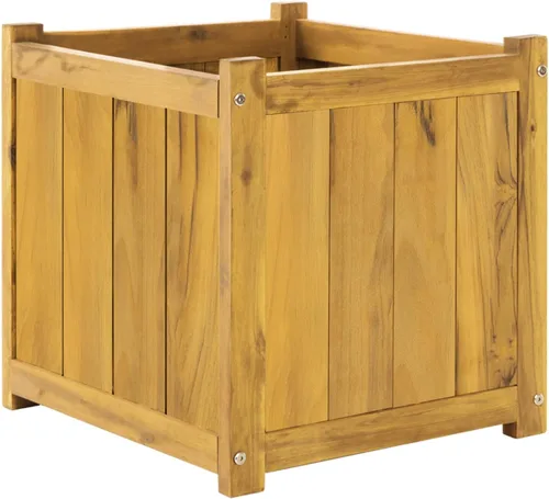 Vista 23 de Juego de 3 cajas de flores de madera para exteriores, macetas de barril de madera de acacia duraderas para plantas al aire libre con asas