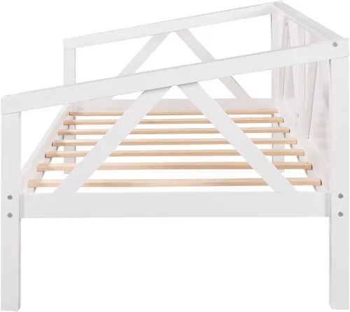 Vista 7 de Harper & Bright Designs Sofá cama de madera maciza tamaño individual, sofá cama multifuncional con soporte de listones de madera, marco de cama