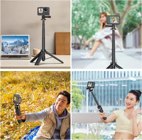 Vista 6 de VRIG TP-08 Mini trípode extensible para GoPro Mission 1 Pro, 20.1 pulgadas portátil selfie stick trípode para GoPro Hero 13 12 11 10 9 8 7 6 5 4 3