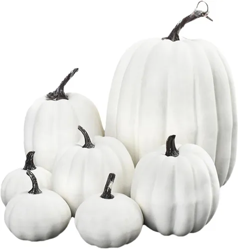 Vista 6 de 7 calabazas artificiales de espuma – Calabazas decorativas de plástico para otoño, Halloween, Acción de Gracias (naranja)
