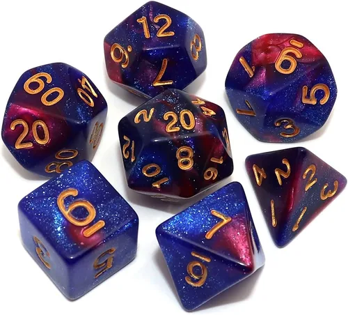 Vista 10 de Juego de dados poliédricos DND con brillo para juegos de rol de mazmorras y dragones (D&D) RPG, dados verdes mezclados con nebulosa negra