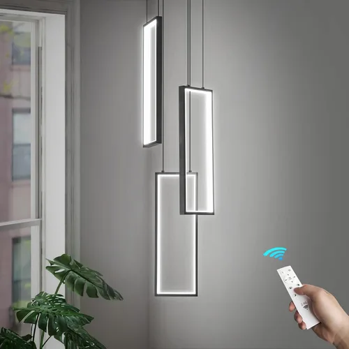 Vista 14 de Accesorio de Lámpara Colgante Moderna para Cocina Dorada 18W LED Lámpara Colgante 2 Anillos Candelabro Rectangular Iluminación Colgante para Isla