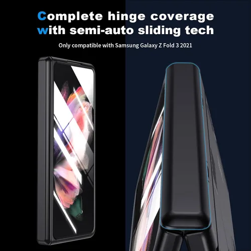 Vista 4 de Funda para Samsung Z-Fold-3: [Soporte oculto] [Carga inalámbrica] Funda delgada con protección de bisagra ligera con protector de pantalla - Funda