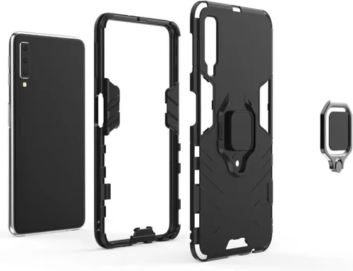 Vista 3 de Funda para Samsung Galaxy A7 2018 / A750, híbrida resistente a prueba de golpes, doble capa de protección para Samsung Galaxy A7 2018 / A750 Negro