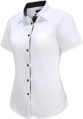 Vista 2 de Jandukar Camisas con botones para mujer, camisas de trabajo de manga corta para mujer, tops de oficina