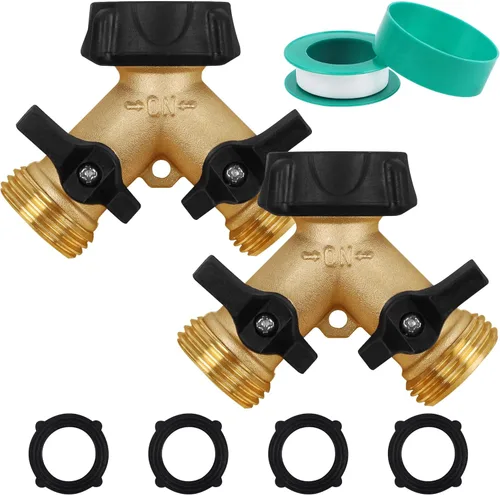Vista 8 de Biswing Divisor de Manguera de Jardín de 2 Vías, Conector de Grifo de Latón Resistente Divisor, Divisor en Y 2 Válvulas con 2 Arandelas de Goma