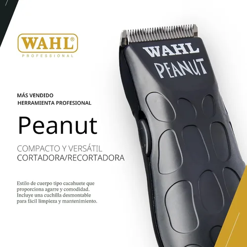 Vista 2 de Wahl Professional Recortadora Peanut Negra Compacta Cortadora de Cabello Liviana Compacta con Cable Potente motor giratorio, diseño ligero, hoja