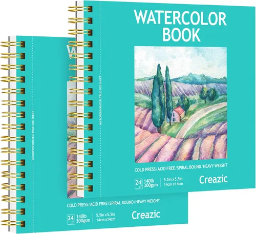 Vista 14 de Bloc de papel de acuarela de 9 x 12 pulgadas (140 libras/300 gsm) – Cuaderno de bocetos para artistas sin ácidos, papel pesado prensado en frío