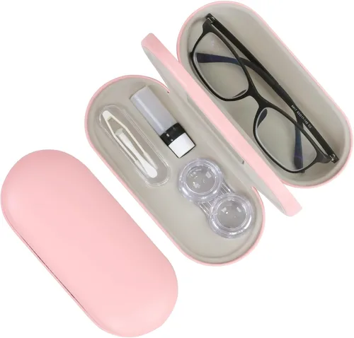 Vista 11 de Estuche 2 en 1 para Lentes de Contacto y Anteojos para Mujeres, Hombres y Niños, Estuche Duro Portátil de Doble Cara para Anteojos de Viaje