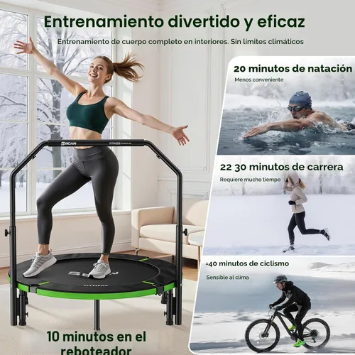 Vista 4 de BCAN SP3 40/48" Exercise Rebounder Trampoline for Adults, Handlebar, Indoor