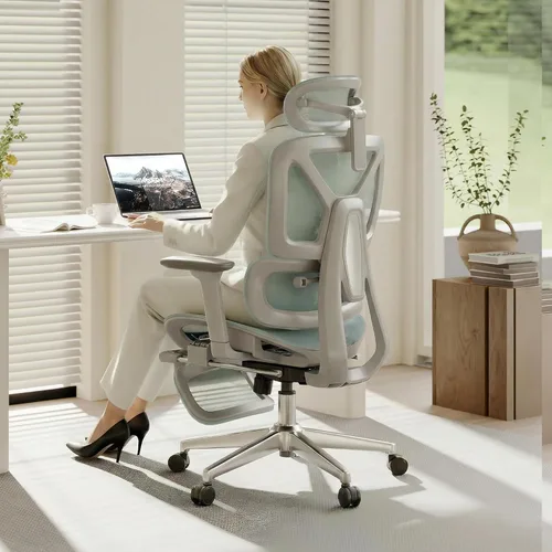 Vista 13 de FLEXISPOT ErgoX - Silla de oficina ergonómica premium con reposapiés, reposabrazos 3D ajustables, soporte lumbar dinámico, función de reclinación e