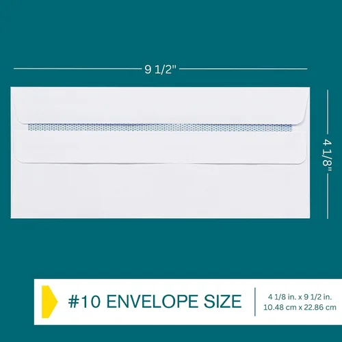 Vista 3 de Sobres autosellantes #10 – 100 por paquete – 4 1/8 x 9 1/2 pulgadas tamaño carta – Sobres comerciales #10 cierre abatible y pegar, seguridad tintada