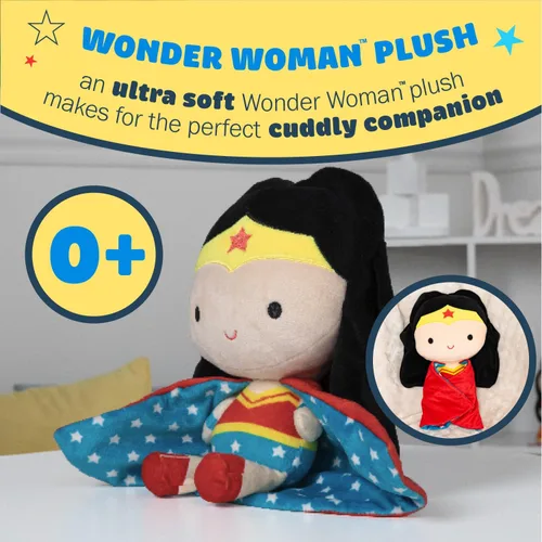 Vista 2 de Kids Preferred DC Comics Wonder Woman - Animal de peluche suave y abrazable para niños pequeños y niñas, regalo para niños, 11.5 pulgadas