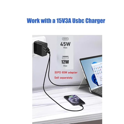 Vista 5 de Cable de carga Surface Connect a USB-C de 15 V/3 A compatible con Microsoft Surface Pro 3/4/5/6/7, Surface Laptop 3/2/1, Surface Go, Surface