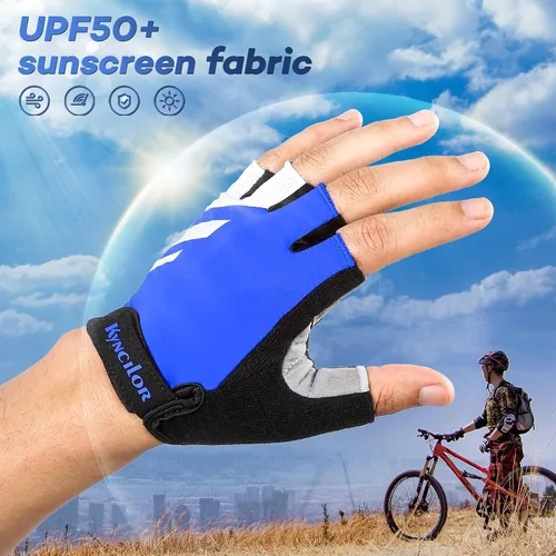 Vista 4 de KynciLOR Guantes de ciclismo acolchados sin dedos con protección UV, guantes de MTB y bicicleta de carretera para hombres y mujeres para correr