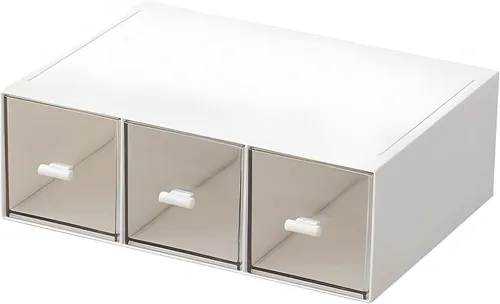 Vista 12 de Organizador de escritorio con cajones, cajones de almacenamiento apilables, caja de almacenamiento de escritorio compacta de plástico, ideal