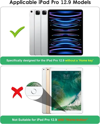 Vista 2 de DTTO para iPad Pro 12.9 6ª / 5ª / 4ª / 3ª generación Funda 2022/2021/2020/2018, Funda de cuero premium tipo folio con soporte integrado
