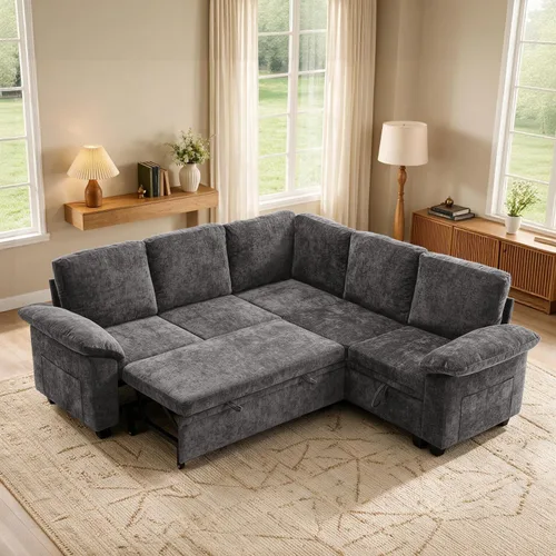Vista 12 de 108" sofá seccional modular del durmiente, forma de L sacó el sofá cama con Beige