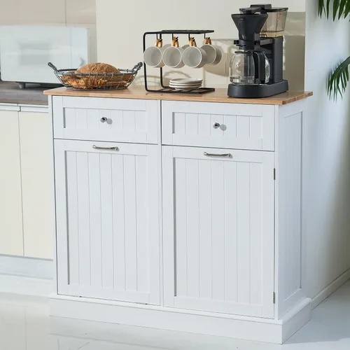 Vista 9 de Spurgehom Gabinete de basura inclinable de 13 galones, cubos de basura de cocina, armario de basura moderno con estante ajustable y cajones ocultos