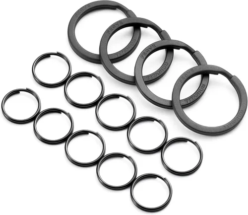 Vista 10 de FEGVE Llaveros de titanio, anillos divididos, llaveros pequeños no magnéticos, anillos de salto, 15 piezas, mezcla de 10/12/0.551 in, Negro