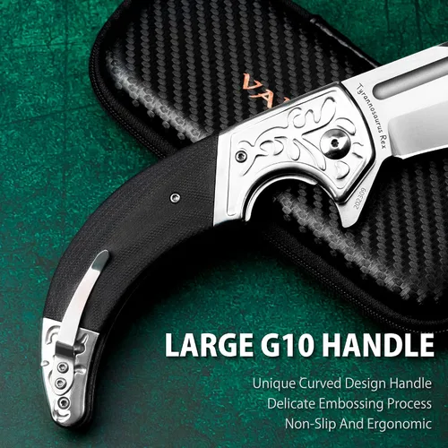 Vista 3 de VALHALLA Cuchillo de bolsillo para hombres, cuchillo plegable grande de acero D2 de 3.7 pulgadas, cuchillo de bolsillo grande con mango G10