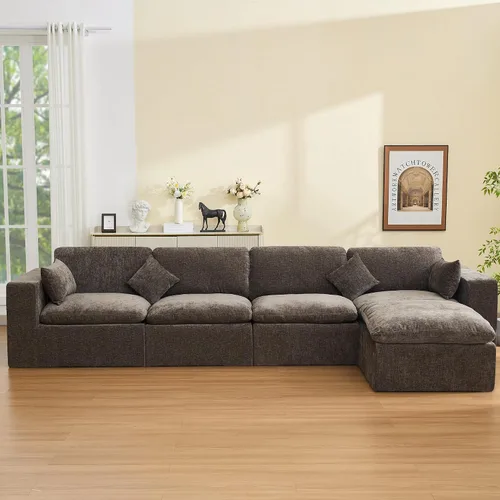 Vista 57 de WUTUTUEE Otomana Cloud de 33.5 pulgadas para sofá modular, cómodo reposapiés tapizado de felpilla con espuma viscoelástica, embalaje totalmente