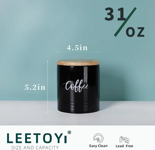 Vista 2 de LEETOYI Contenedores de almacenamiento de alimentos de porcelana con tapa, 4.5 pulgadas, 31 onzas, café etiquetado negro