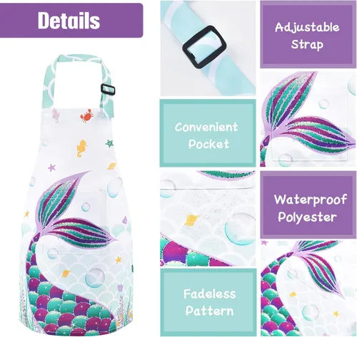Vista 2 de Kids Apron Set with Pocket Adjustable Strap Baby Toddler Bib Apron